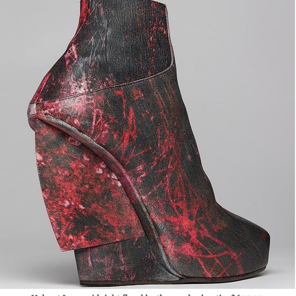 Helmut Lang Game of Thrones Black and Red Marble Leather Ankle Booties - Picture 14 of 16